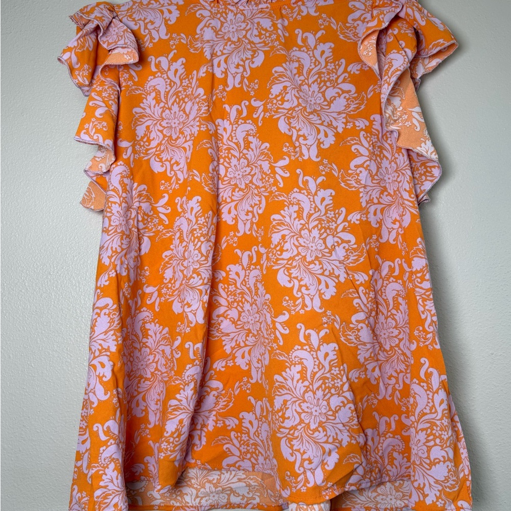NWOT Haptics Flutter Sleeve Floral Blouse in Orange - Picture 2 of 7